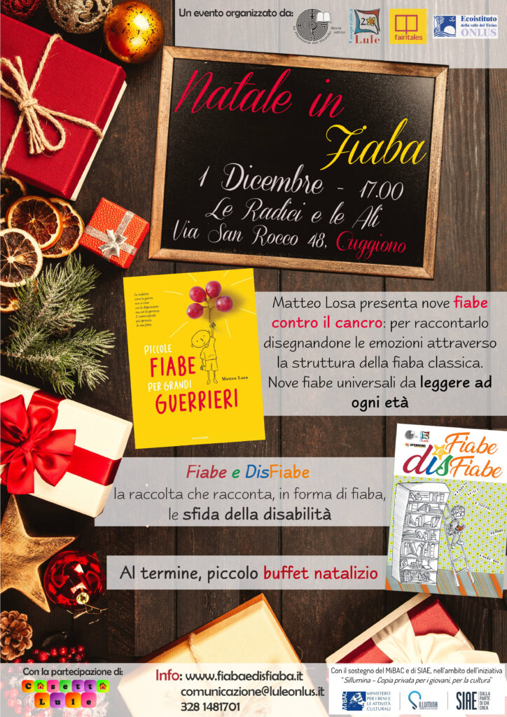 Presentazione raccolta Fiabe e DisFiaba - fiabe disabilità insieme a Matteo Losa, Piccole fiabe per grandi guerrieri. Bando siae. Cuggiono