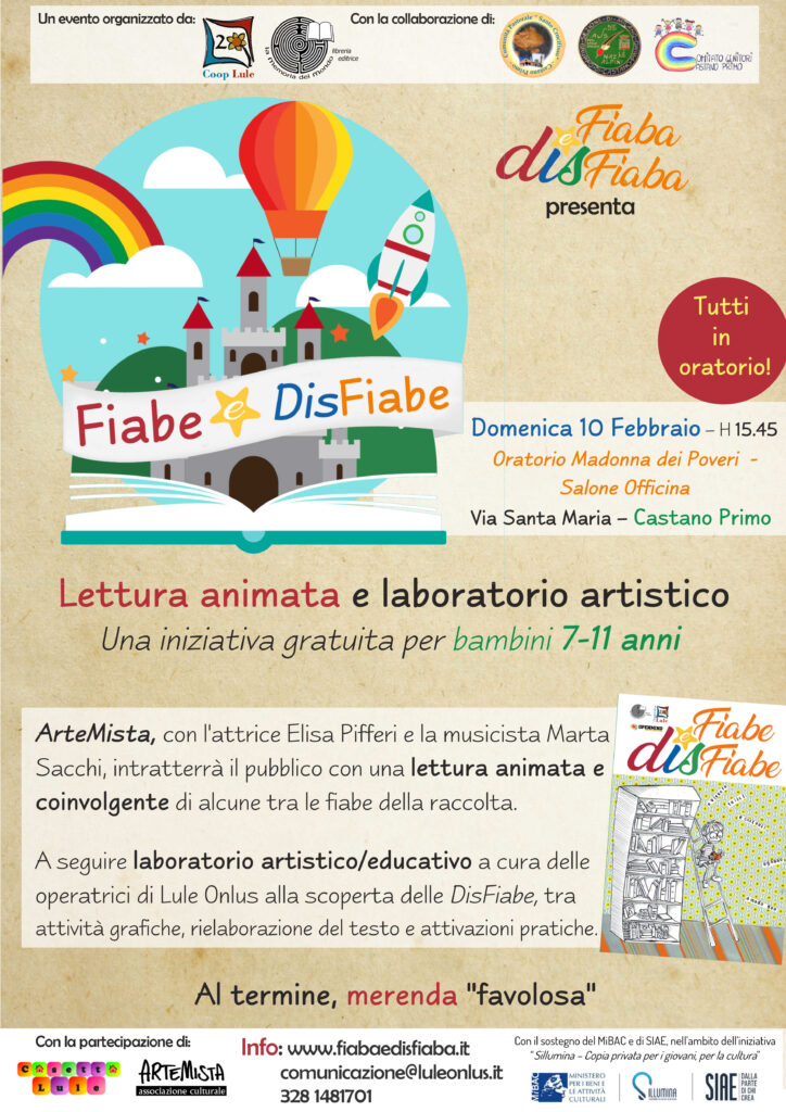 Locandina evento di presentazione raccolta Fiabe e DisFiabe presso Oratorio di Castano