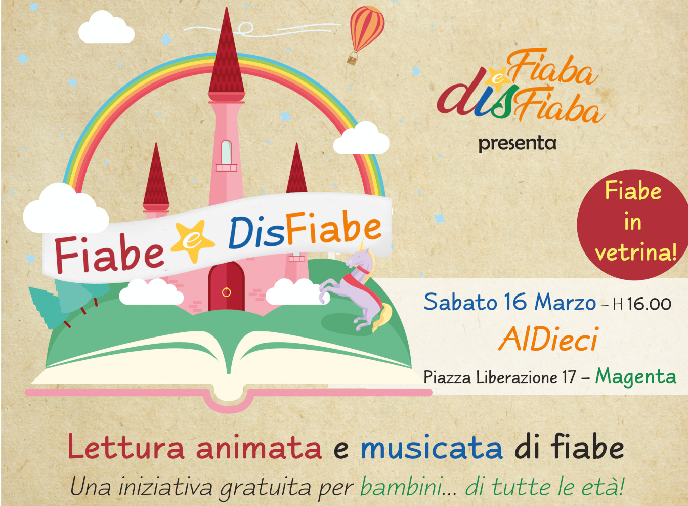 banner evento aldieci magenta lettura fiabe con musica da raccolta Fiabe e DisFiabe